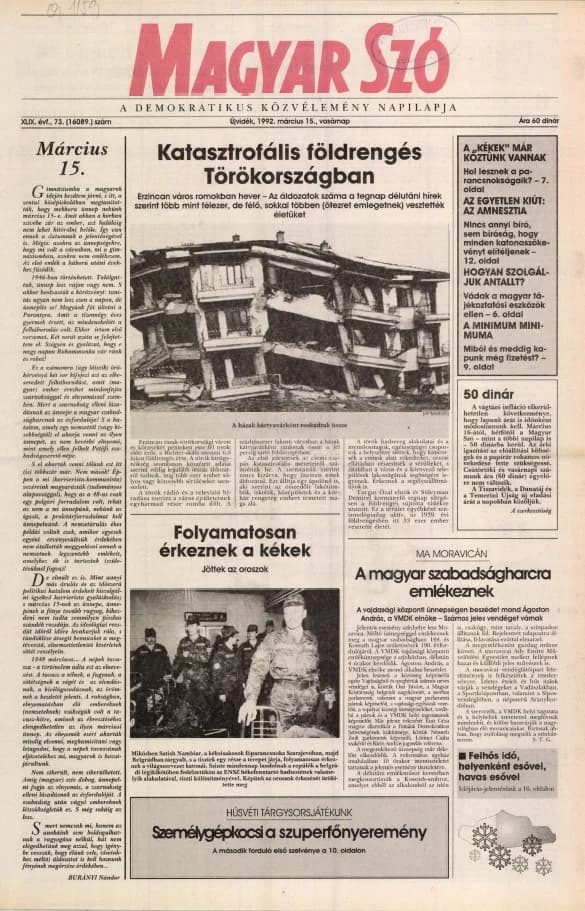 Magyar Szó, 49. évf. 1992. március 15. 73. sz. 1–32. oldal