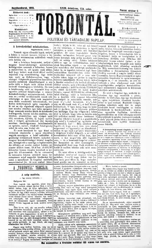 Torontál, 22. évf. 1893. október 6. 229. sz.