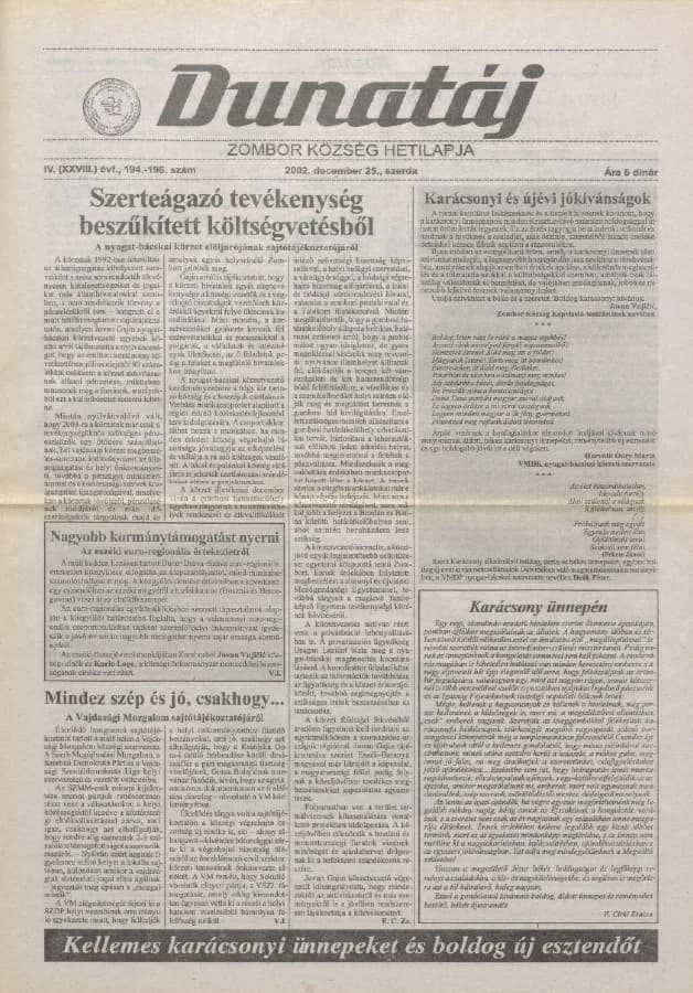 Dunatáj, 4. évf. 2002. december 25. 194–196. sz.
