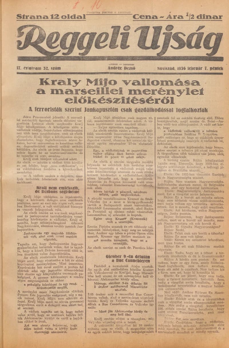 Reggeli Újság, 17. évf. 1936. február 7. 32. sz.