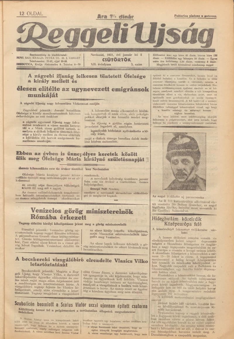 Reggeli Újság, 12. évf. 1931. január 8. 5. sz.
