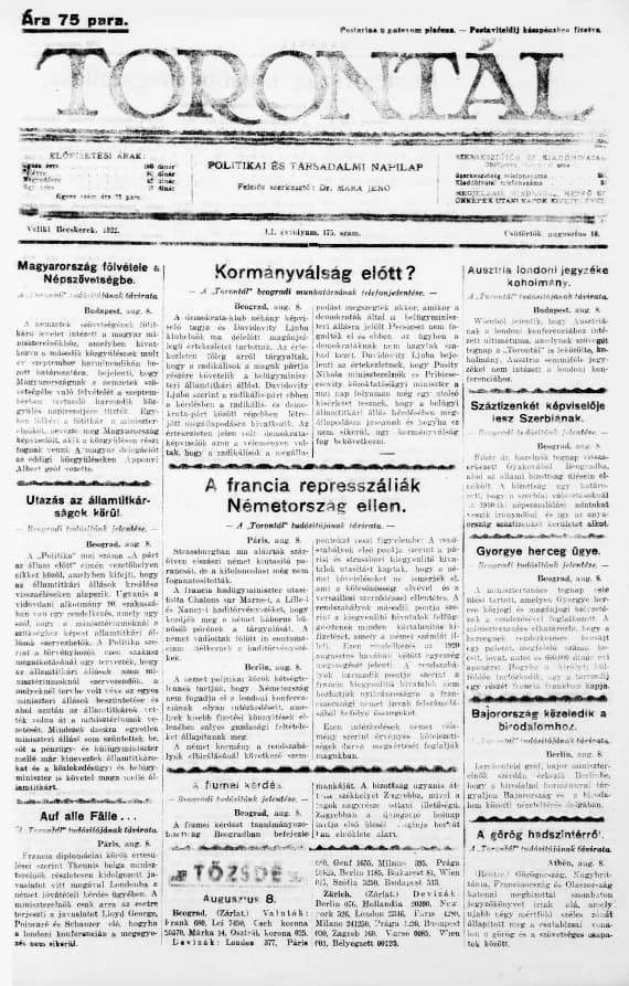 Torontál, 51. évf. 1922. augusztus 10. 175. sz.