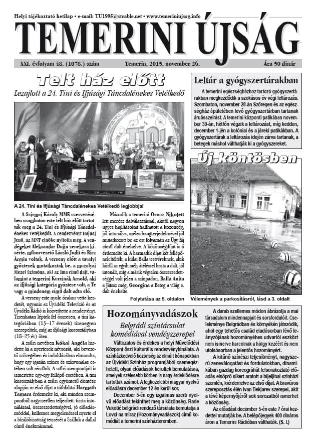 Temerini Újság, 21. évf. 2015. november 26. 48. sz.