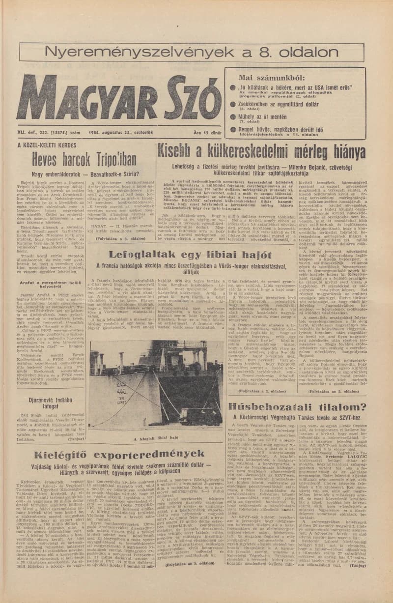 Magyar Szó, 41. évf. 1984. augusztus 23. 232. sz. 1–16. oldal
