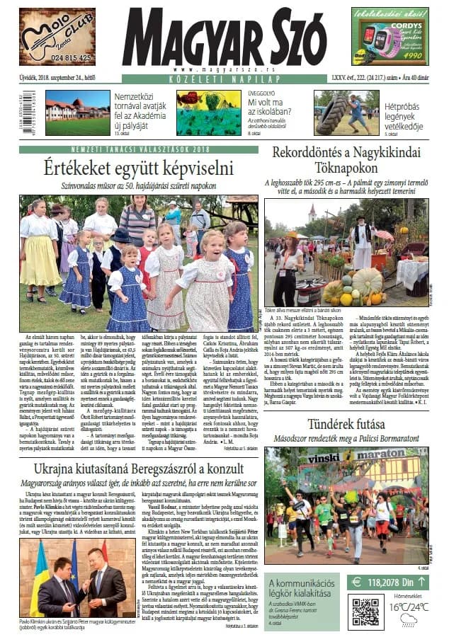 Magyar Szó, 75. évf. 2018. szeptember 24. 222. sz. 1–20. oldal