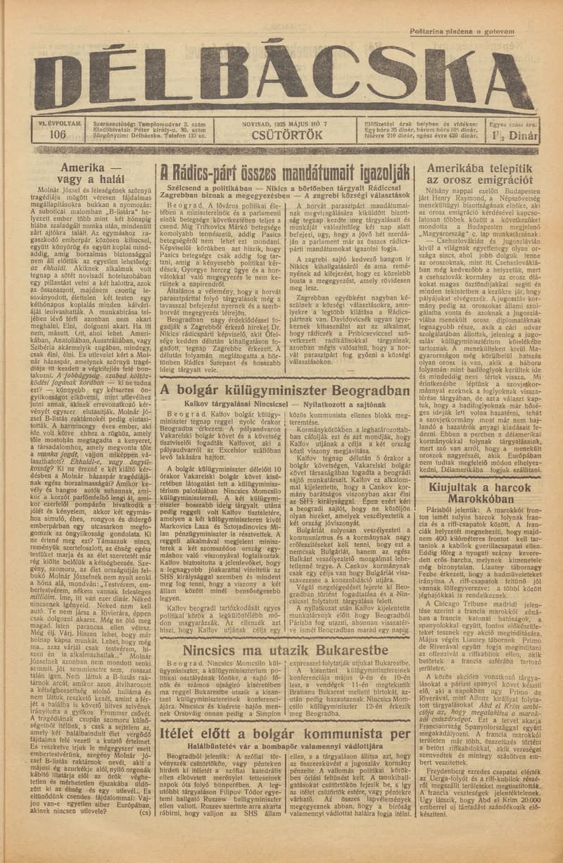 Délbácska, 6. évf. 1925. május 7. 106. sz.