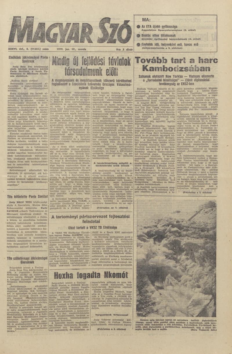 Magyar Szó, 36. évf. 1979. január 10. 8. sz. 1–20. oldal