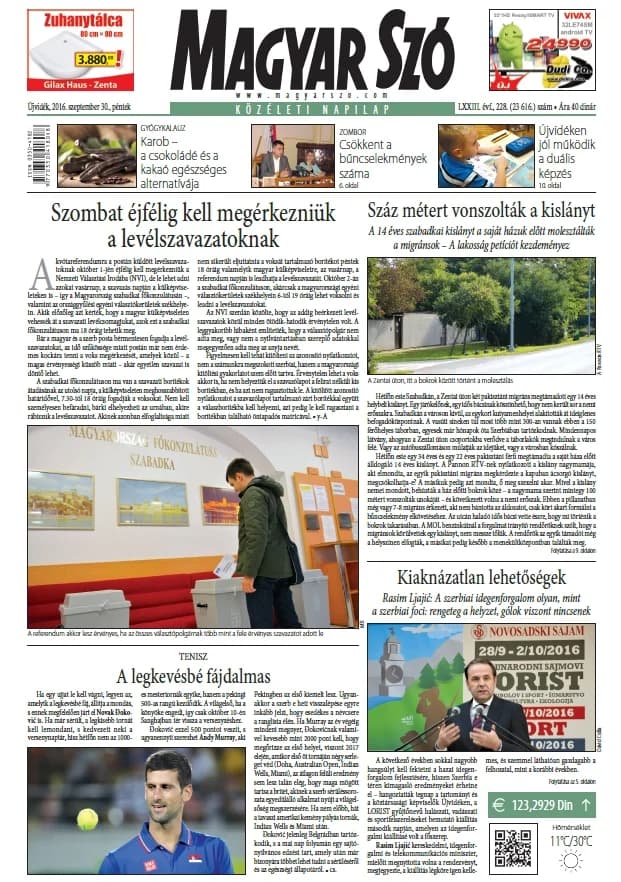 Magyar Szó, 73. évf. 2016. szeptember 30. 228. sz. 1–16. oldal