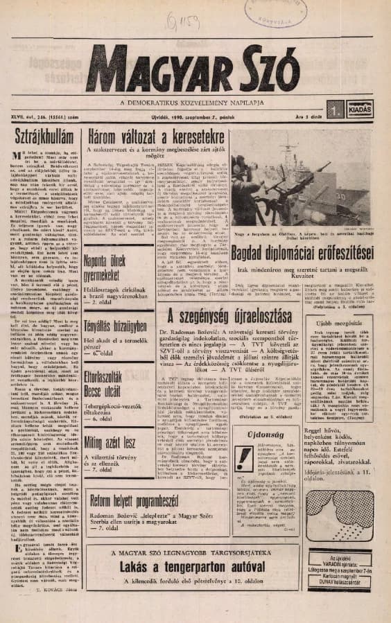 Magyar Szó, 47. évf. 1990. szeptember 7. 246. sz. 1–20. oldal