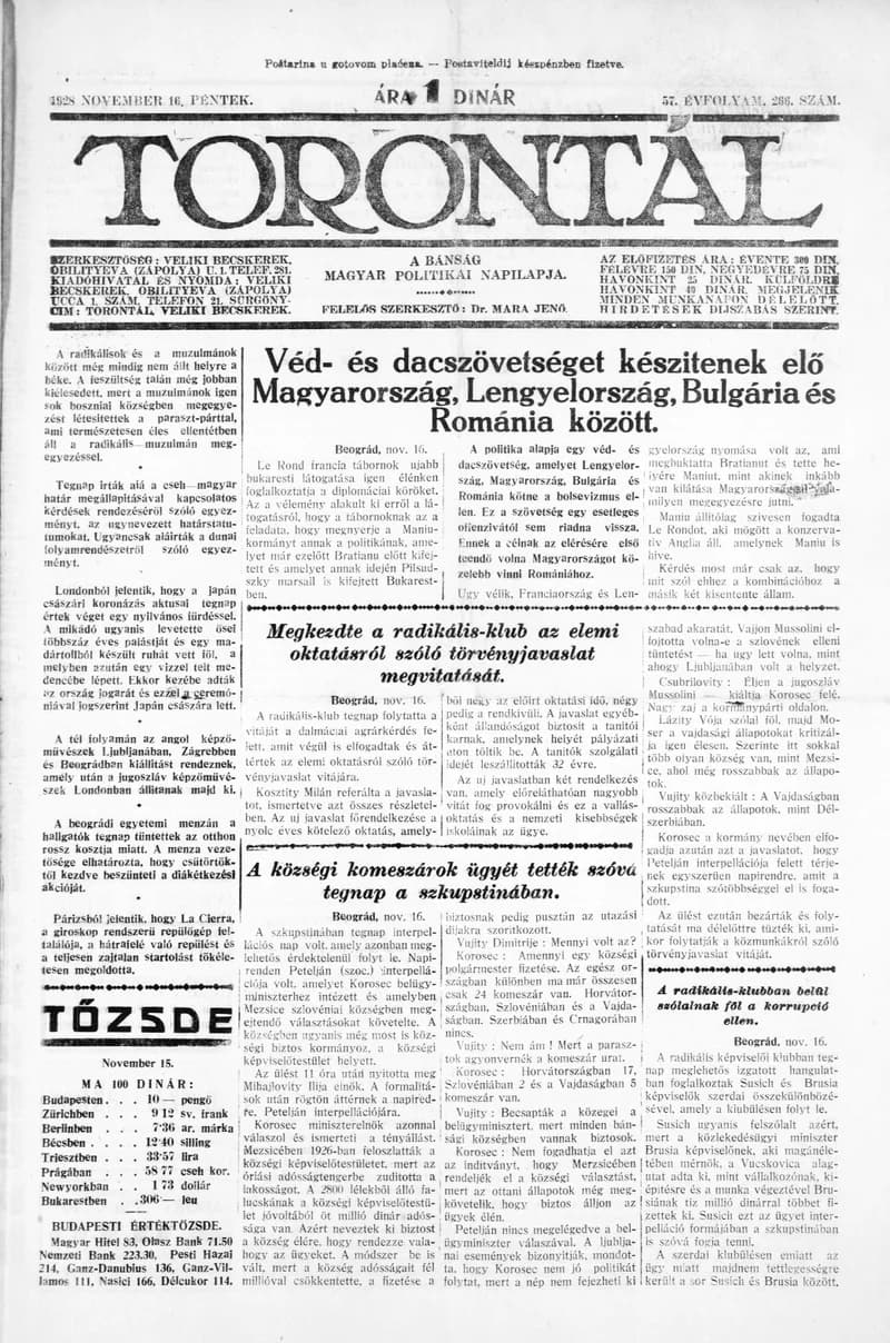 Torontál, 57. évf. 1928. november 16. 266. sz.