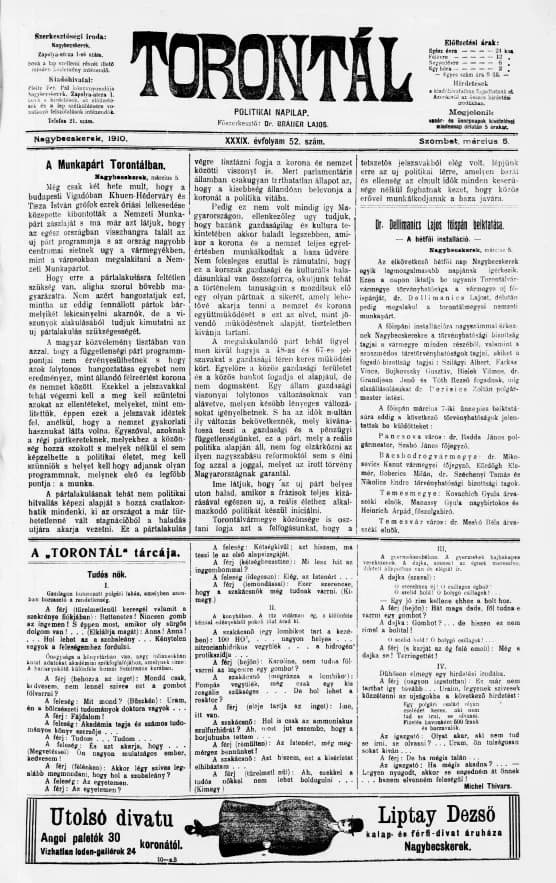 Torontál, 39. évf. 1910. március 5. 52. sz.