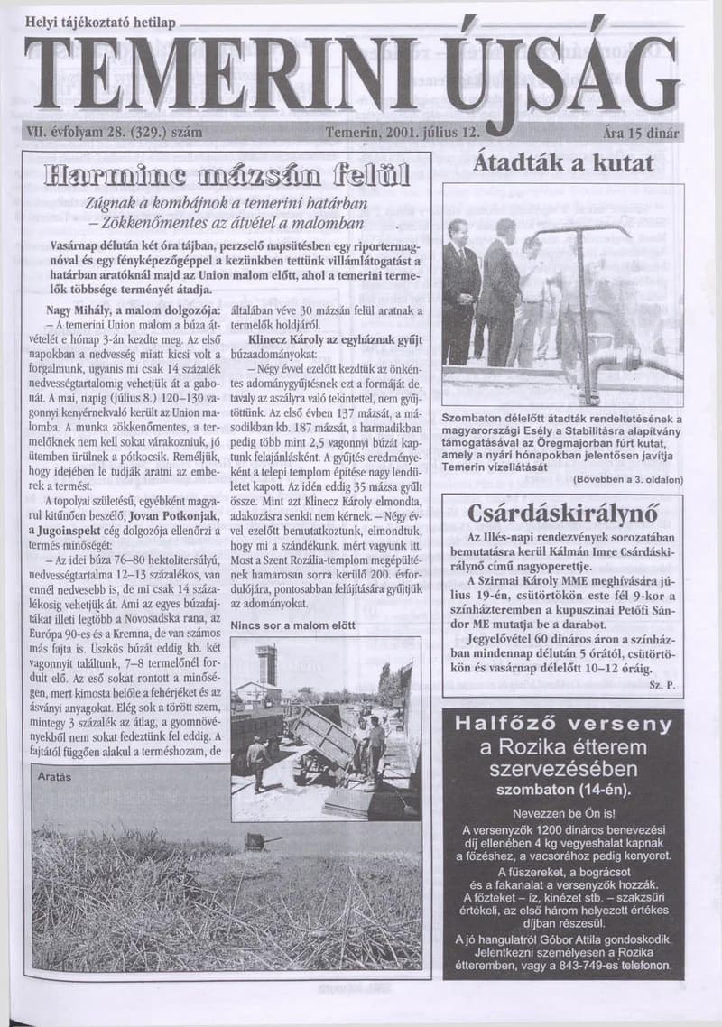 Temerini Újság, 7. évf. 2001. július 12. 28. sz.
