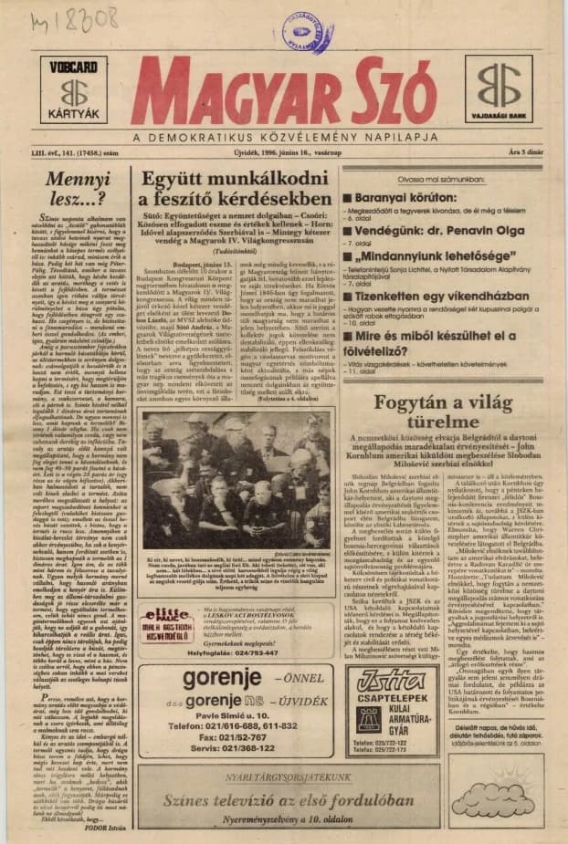 Magyar Szó, 53. évf. 1996. június 16. 141. sz. 1–24. oldal