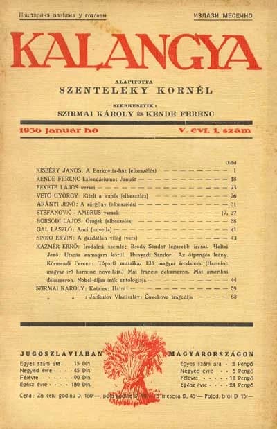 Kalangya, 5. évf. 1936. január. 1. sz. 1–64. oldal