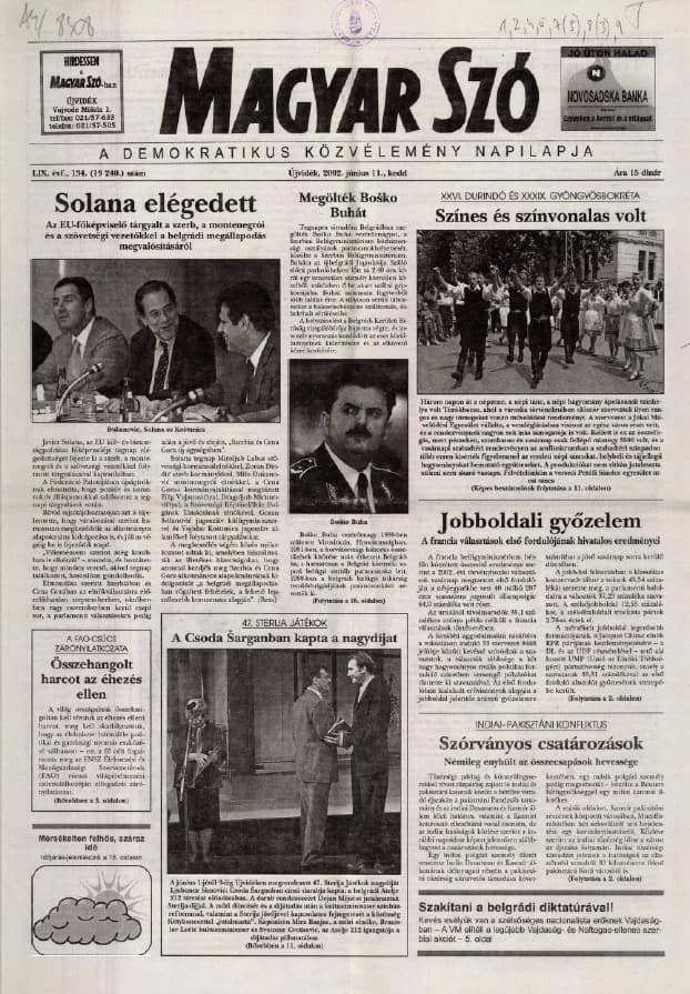 Magyar Szó, 59. évf. 2002. június 11. 134. sz. 1–16. oldal