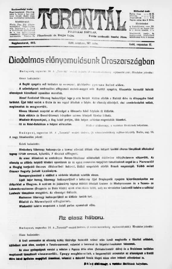 Torontál, 44. évf. 1915. augusztus 17. 187. sz.