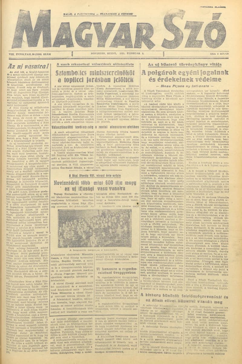 Magyar Szó, 8. évf. 1951. február 5. 30. sz. 1–4. oldal