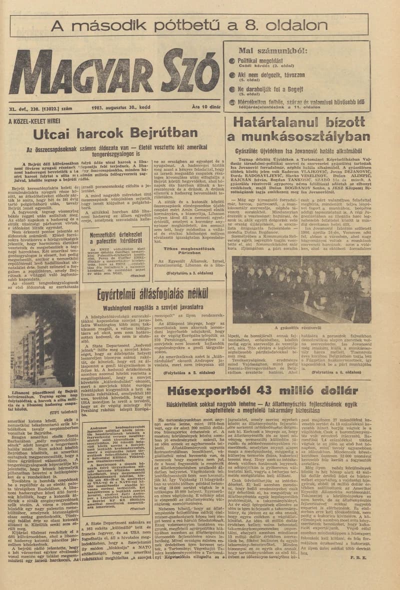 Magyar Szó, 40. évf. 1983. augusztus 30. 238. sz. 1–20. oldal