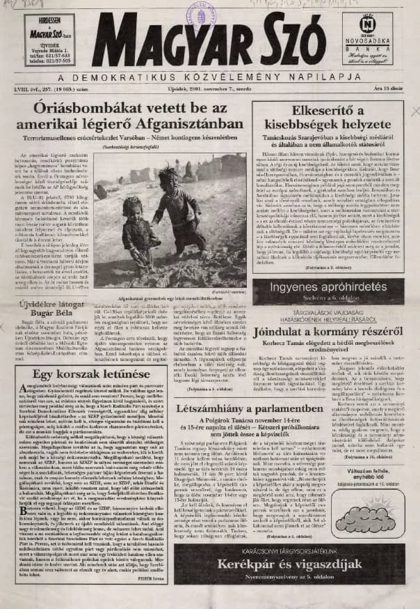 Magyar Szó, 58. évf. 2001. november 7. 257. sz. 1–16. oldal