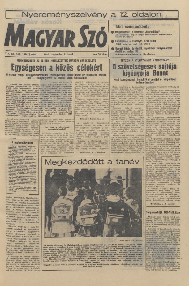 Magyar Szó, 42. évf. 1985. szeptember 3. 242. sz. 1–20. oldal
