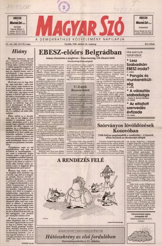 Magyar Szó, 55. évf. 1998. október 18. 249. sz. 1–24. oldal