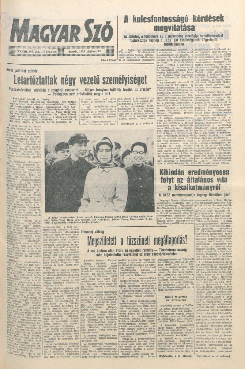 Magyar Szó, 33. évf. 1976. október 13. 283. sz. 1–20. oldal