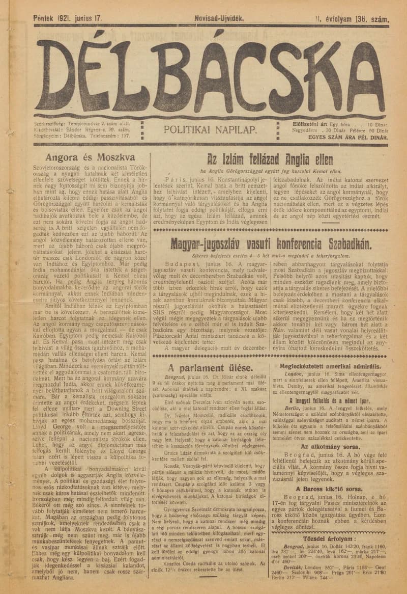 Délbácska, 2. évf. 1921. június 17. 136. sz.
