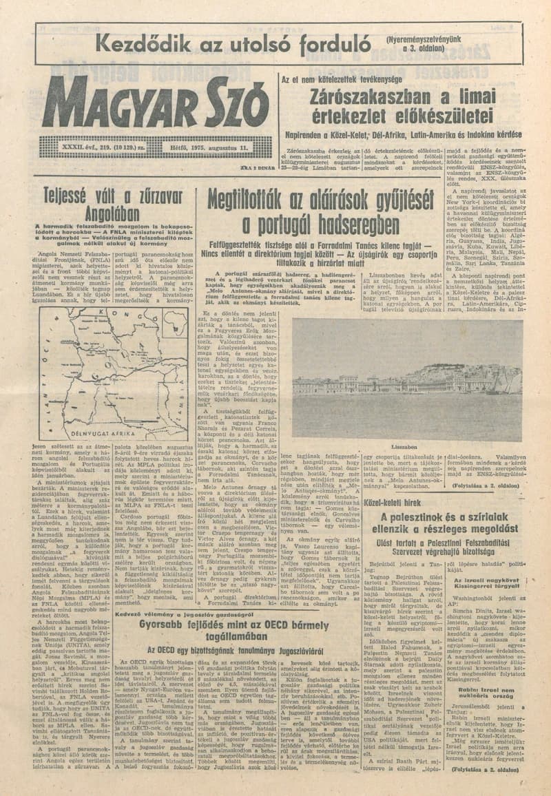 Magyar Szó, 32. évf. 1975. augusztus 11. 219. sz.