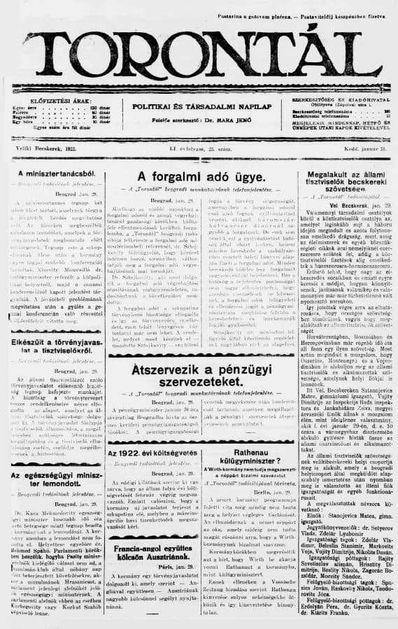 Torontál, 51. évf. 1922. január 31. 23. sz.