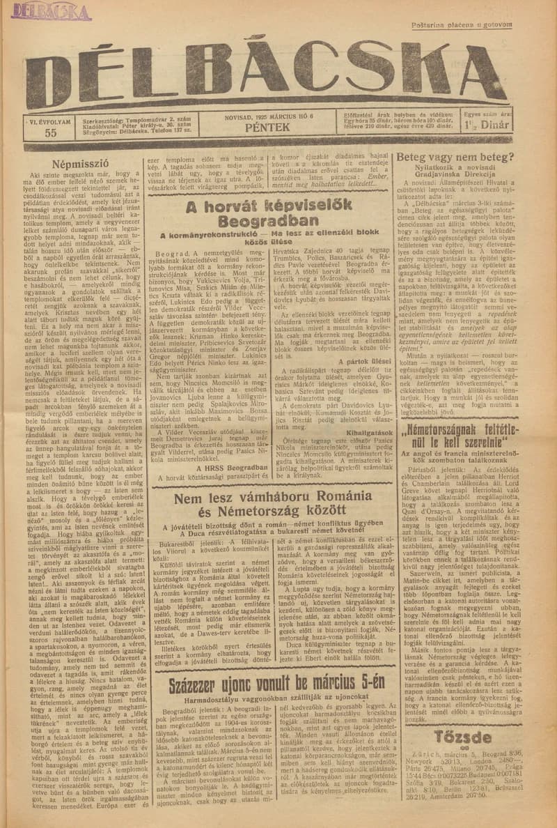 Délbácska, 6. évf. 1925. március 6. 55. sz.