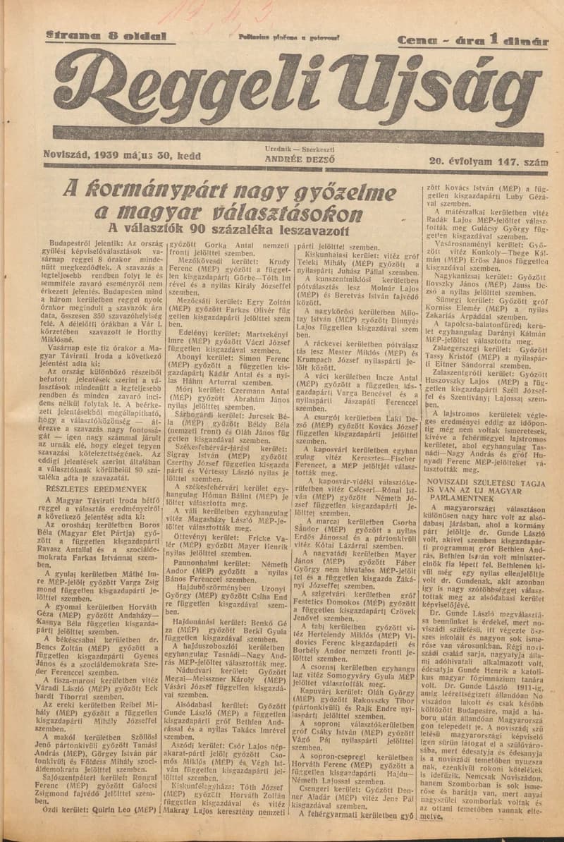 Reggeli Újság, 20. évf. 1939. május 30. 147. sz.