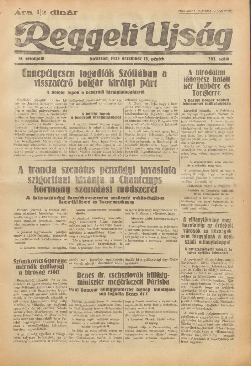 Reggeli Újság, 14. évf. 1933. december 15. 293. sz.