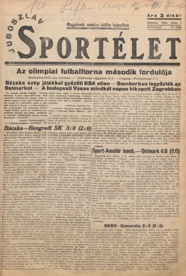 Jugoszláv sportélet, 3. évf. 1924. június 2. 18. sz.