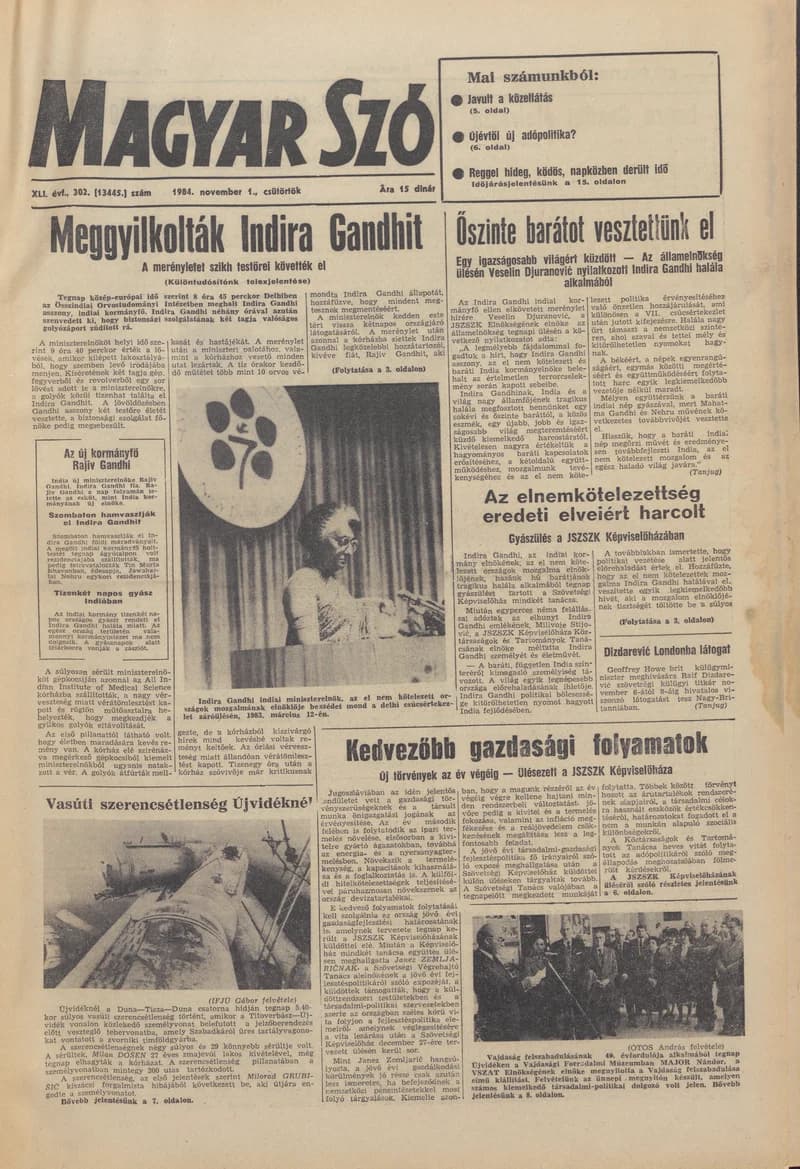 Magyar Szó, 41. évf. 1984. november 1. 302. sz. 1–20. oldal