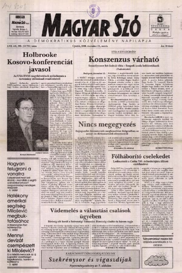 Magyar Szó, 57. évf. 2000. december 13. 293. sz. 1–16. oldal