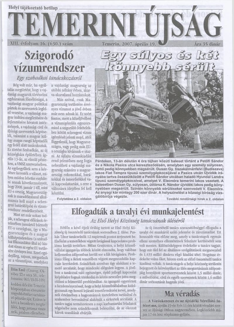 Temerini Újság, 13. évf. 2007. április 19. 16. sz.