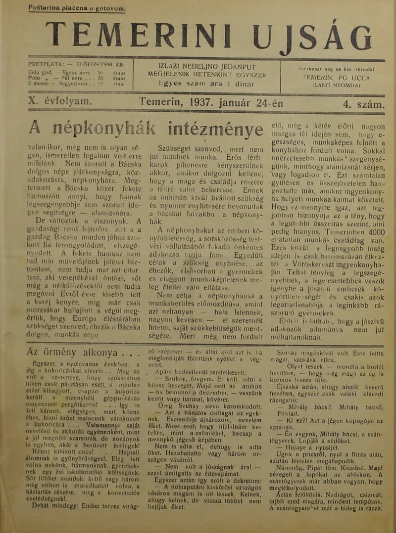 Temerini Újság 1928-1944, 10. évf. 1937. január 24. 4. sz.