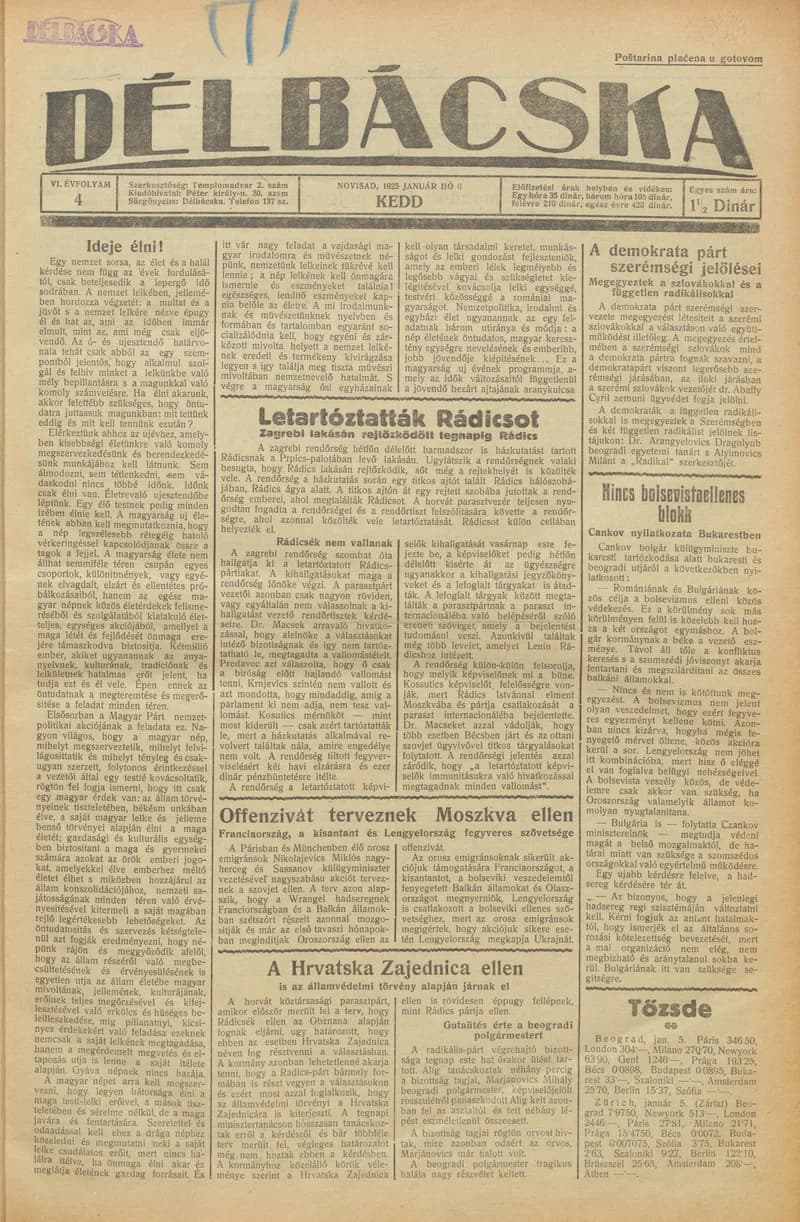 Délbácska, 6. évf. 1925. január 6. 4. sz.