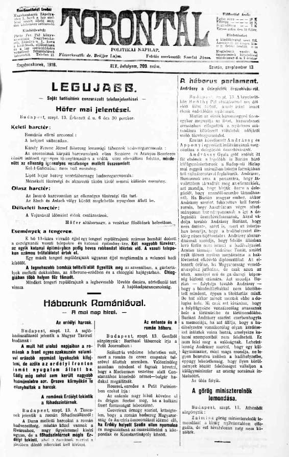Torontál, 45. évf. 1916. szeptember 13. 209. sz.