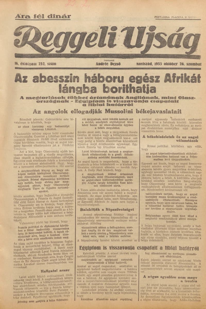 Reggeli Újság, 16. évf. 1935. október 26. 252. sz.