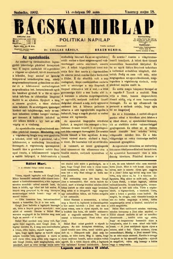 Bácskai Hirlap, 6. évf. 1902. május 18. 90. sz.
