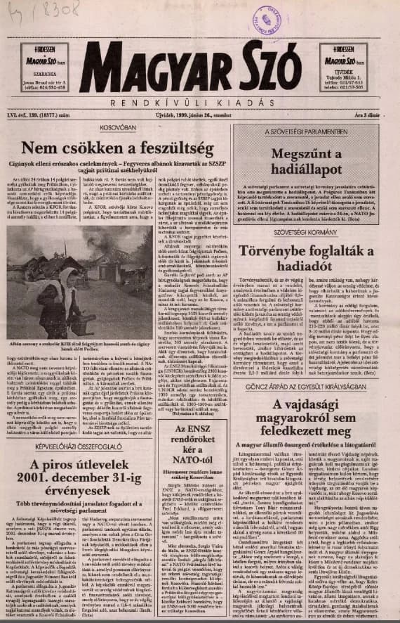 Magyar Szó, 56. évf. 1999. június 26. 139. sz. 1–8. oldal