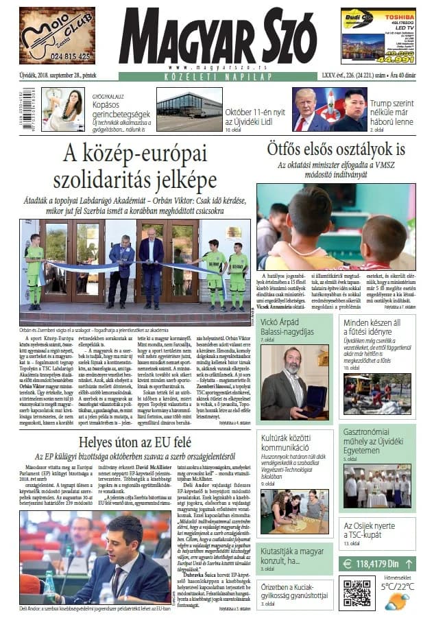 Magyar Szó, 75. évf. 2018. szeptember 28. 226. sz. 1–16. oldal
