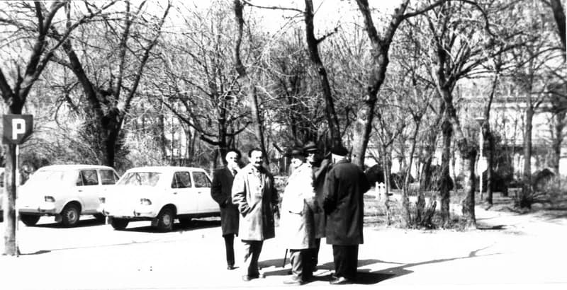 Idős férfiakból álló társaság a zentai parkban