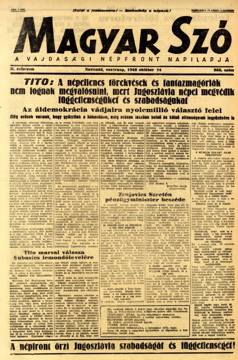 Magyar Szó, 2. évf. 1945. október 14. 238. sz. 1–8. oldal