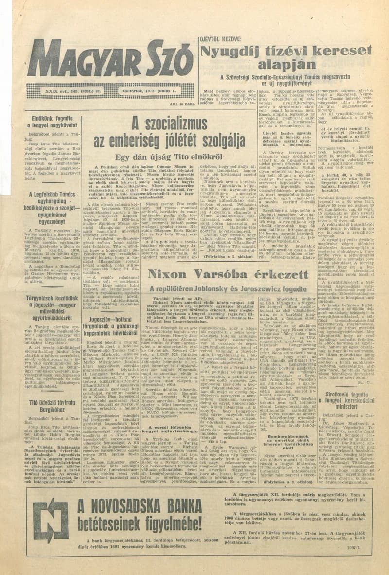 Magyar Szó, 29. évf. 1972. június 1. 149. sz. 1–16. oldal