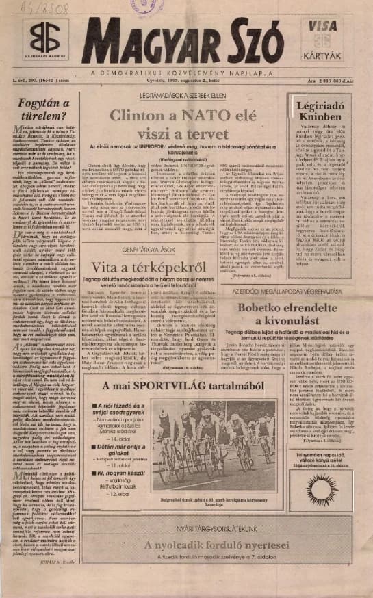 Magyar Szó, 50. évf. 1993. augusztus 2. 207. sz. 1–16. oldal