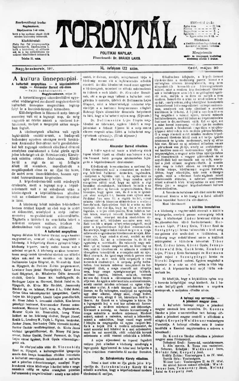 Torontál, 40. évf. 1911. május 30. 122. sz.