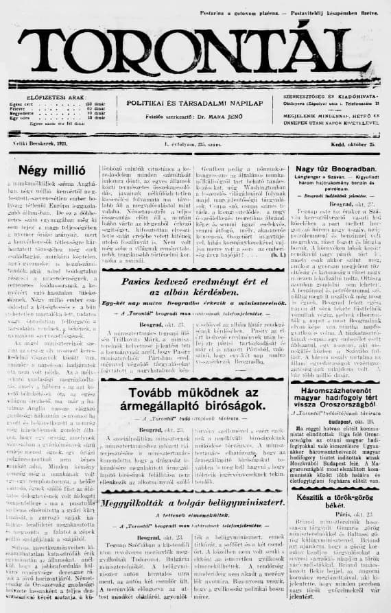 Torontál, 50. évf. 1921. október 25. 235. sz.
