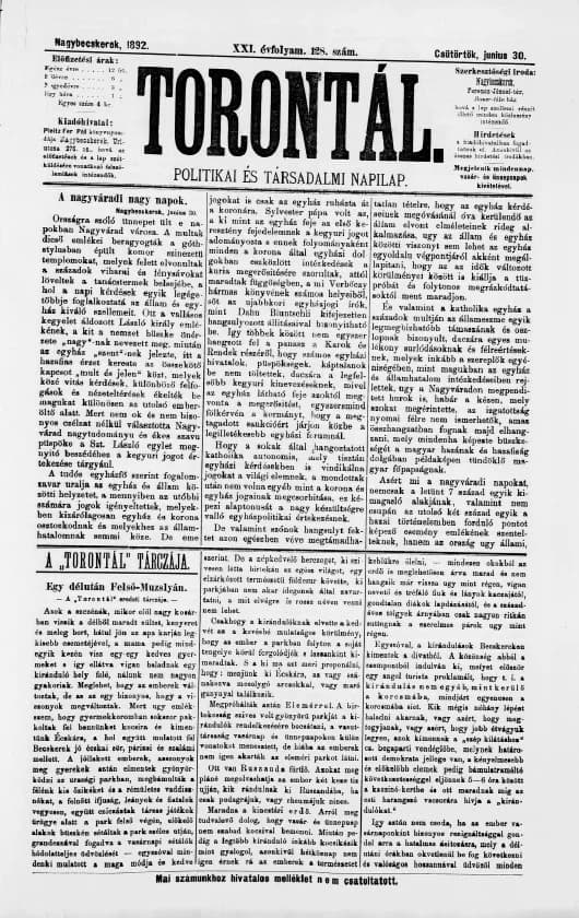 Torontál, 21. évf. 1892. június 30. 128. sz.